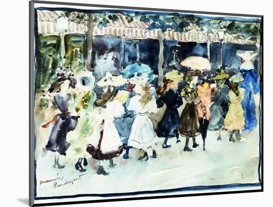 Watercolor of Girls Walking Along the Boardwalk by Maurice Brazil Prendergast-Geoffrey Clements-Mounted Giclee Print