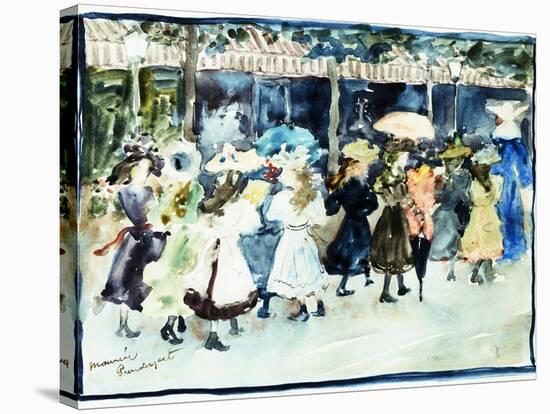 Watercolor of Girls Walking Along the Boardwalk by Maurice Brazil Prendergast-Geoffrey Clements-Stretched Canvas