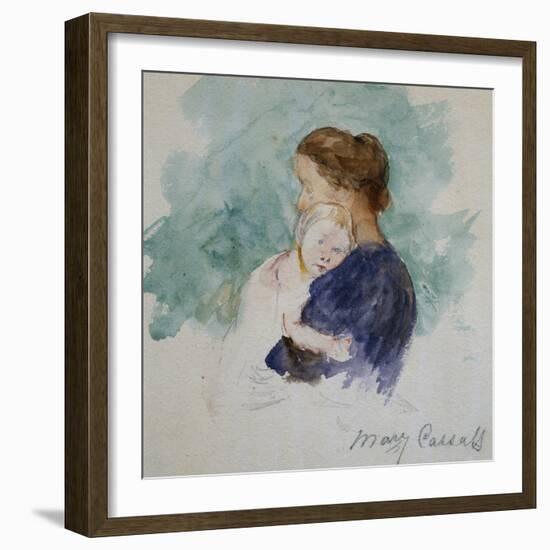 Watercolor of Mother and Child by Mary Cassatt-Geoffrey Clements-Framed Giclee Print