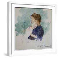 Watercolor of Mother and Child by Mary Cassatt-Geoffrey Clements-Framed Giclee Print