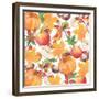 Watercolor Orange Maple Leaves, Orange Pumpkin, Red Apple, Chestnut and Autumn-Maria Mirnaya-Framed Premium Giclee Print