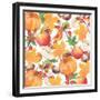 Watercolor Orange Maple Leaves, Orange Pumpkin, Red Apple, Chestnut and Autumn-Maria Mirnaya-Framed Premium Giclee Print