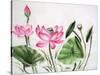 Watercolor Painting Of Pink Lotus-Surovtseva-Stretched Canvas