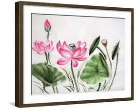 Watercolor Painting Of Pink Lotus-Surovtseva-Framed Art Print