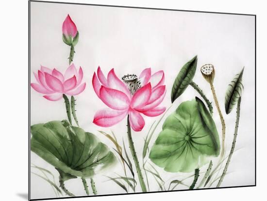 Watercolor Painting Of Pink Lotus-Surovtseva-Mounted Art Print