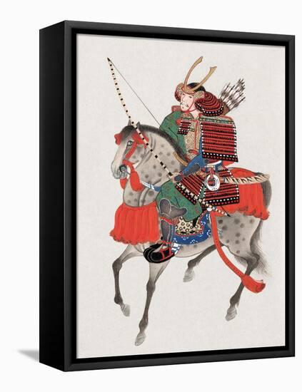 Watercolor Painting of Samurai on Horseback-null-Framed Stretched Canvas