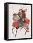 Watercolor Painting of Samurai on Horseback-null-Framed Stretched Canvas