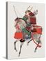 Watercolor Painting of Samurai on Horseback-null-Stretched Canvas