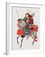 Watercolor Painting of Samurai on Horseback-null-Framed Premium Photographic Print