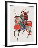 Watercolor Painting of Samurai on Horseback-null-Framed Premium Photographic Print