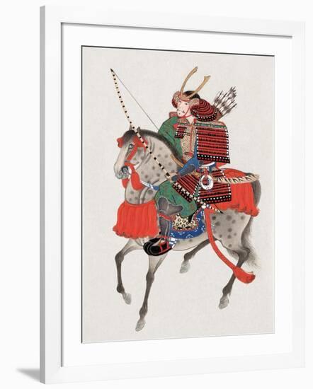 Watercolor Painting of Samurai on Horseback-null-Framed Photographic Print