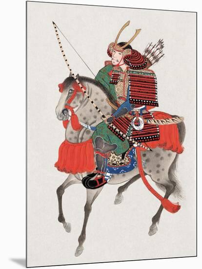 Watercolor Painting of Samurai on Horseback-null-Mounted Photographic Print