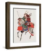 Watercolor Painting of Samurai on Horseback-null-Framed Photographic Print