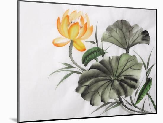 Watercolor Painting Of Yellow Lotus Flower-Surovtseva-Mounted Art Print