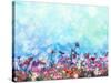 Watercolor Painting Purple Cosmos Flower, White Daisy, Cornflower, Wildflower. Flowers Meadow, Gree-pluie_r-Stretched Canvas