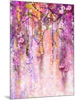 Watercolor Painting. Spring Purple Flowers Wisteria Background-Nongkran_ch-Mounted Art Print