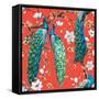 Watercolor Pattern Peacock Lover, Blooming Cherry Trees, White Magnolia Flowers, Japanese Sakura Fe-Anastasia Zenina-Lembrik-Framed Stretched Canvas