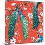 Watercolor Pattern Peacock Lover, Blooming Cherry Trees, White Magnolia Flowers, Japanese Sakura Fe-Anastasia Zenina-Lembrik-Mounted Art Print