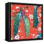 Watercolor Pattern Peacock Lover, Blooming Cherry Trees, White Magnolia Flowers, Japanese Sakura Fe-Anastasia Zenina-Lembrik-Framed Stretched Canvas