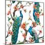 Watercolor Pattern Peacock on a Tree Cherry, Flowering Trees-Anastasia Zenina-Lembrik-Mounted Art Print