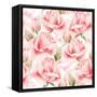 Watercolor Pattern with Pink Roses Isolated.-Aleksandra Baianova-Framed Stretched Canvas