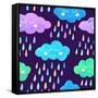 Watercolor Pattern with Smiling Clouds and Colorful Rain-xenia800-Framed Stretched Canvas