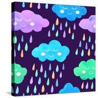 Watercolor Pattern with Smiling Clouds and Colorful Rain-xenia800-Stretched Canvas