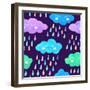 Watercolor Pattern with Smiling Clouds and Colorful Rain-xenia800-Framed Art Print