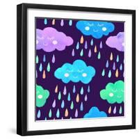 Watercolor Pattern with Smiling Clouds and Colorful Rain-xenia800-Framed Art Print