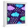 Watercolor Pattern with Smiling Clouds and Colorful Rain-xenia800-Framed Art Print