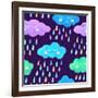 Watercolor Pattern with Smiling Clouds and Colorful Rain-xenia800-Framed Art Print