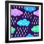 Watercolor Pattern with Smiling Clouds and Colorful Rain-xenia800-Framed Art Print