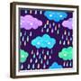 Watercolor Pattern with Smiling Clouds and Colorful Rain-xenia800-Framed Premium Giclee Print