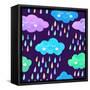 Watercolor Pattern with Smiling Clouds and Colorful Rain-xenia800-Framed Stretched Canvas