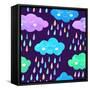 Watercolor Pattern with Smiling Clouds and Colorful Rain-xenia800-Framed Stretched Canvas