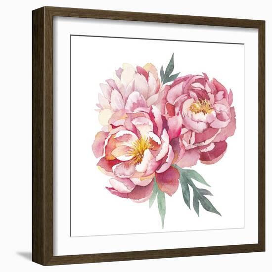 Watercolor Peonies Bouquet-Eisfrei-Framed Art Print