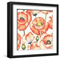 Watercolor Poppy Pattern-Eleor-Framed Art Print