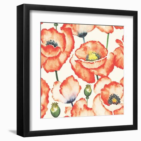 Watercolor Poppy Pattern-Eleor-Framed Art Print