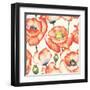 Watercolor Poppy Pattern-Eleor-Framed Art Print