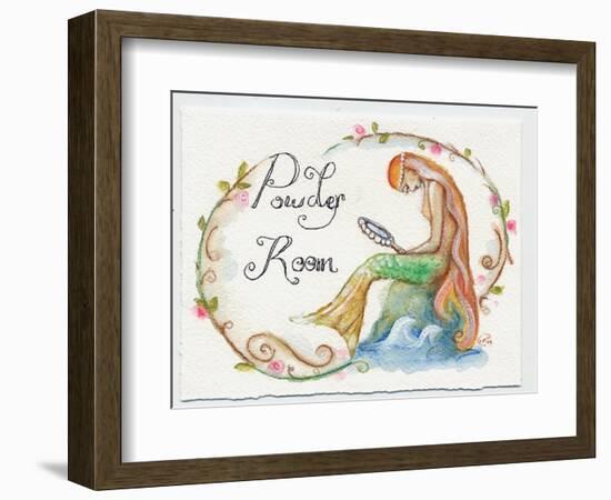 Watercolor Powder Room Mermaid with Looking Glass-sylvia pimental-Framed Art Print