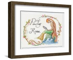 Watercolor Powder Room Mermaid with Looking Glass-sylvia pimental-Framed Art Print