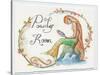 Watercolor Powder Room Mermaid with Looking Glass-sylvia pimental-Stretched Canvas