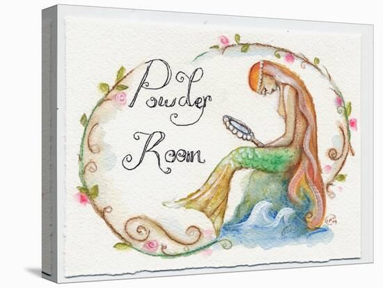 Watercolor Powder Room Mermaid with Looking Glass-sylvia pimental-Stretched Canvas
