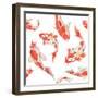 Watercolor Rainbow Carp Pattern. Seamless Oriental Texture with Isolated Hand Drawn Fishes. Underwa-Eisfrei-Framed Art Print