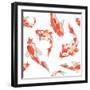 Watercolor Rainbow Carp Pattern. Seamless Oriental Texture with Isolated Hand Drawn Fishes. Underwa-Eisfrei-Framed Art Print