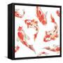 Watercolor Rainbow Carp Pattern. Seamless Oriental Texture with Isolated Hand Drawn Fishes. Underwa-Eisfrei-Framed Stretched Canvas