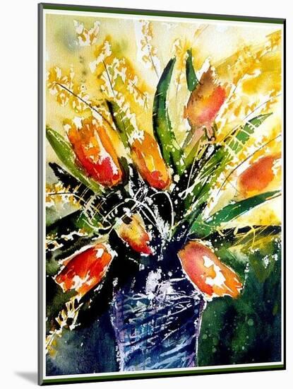 Watercolor Red Tulips-Pol Ledent-Mounted Art Print