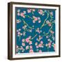 Watercolor Sakura Pattern. Seamless Natural Texture with Blossom Cherry Tree Branches. Hand Drawn J-Eisfrei-Framed Art Print