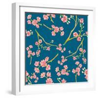 Watercolor Sakura Pattern. Seamless Natural Texture with Blossom Cherry Tree Branches. Hand Drawn J-Eisfrei-Framed Art Print