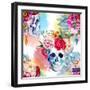 Watercolor, Skull, Flowers, Indian, Boho, Ethnic, Pattern, Wallpaper, Background-Anastasia Zenina-Lembrik-Framed Art Print